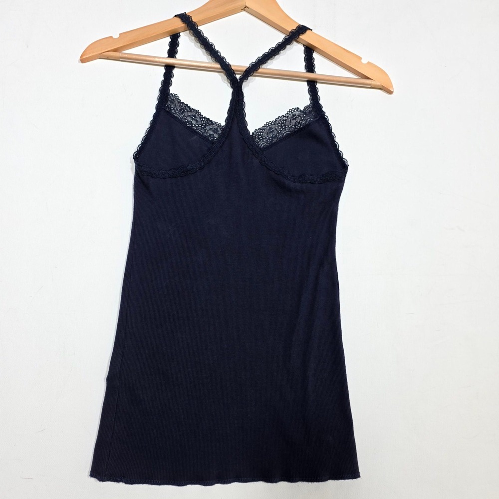 Hollister Camisole Womens Small Navy Blue Lace Trim Ribbed Racerback Tank Top - Picture 2 of 8